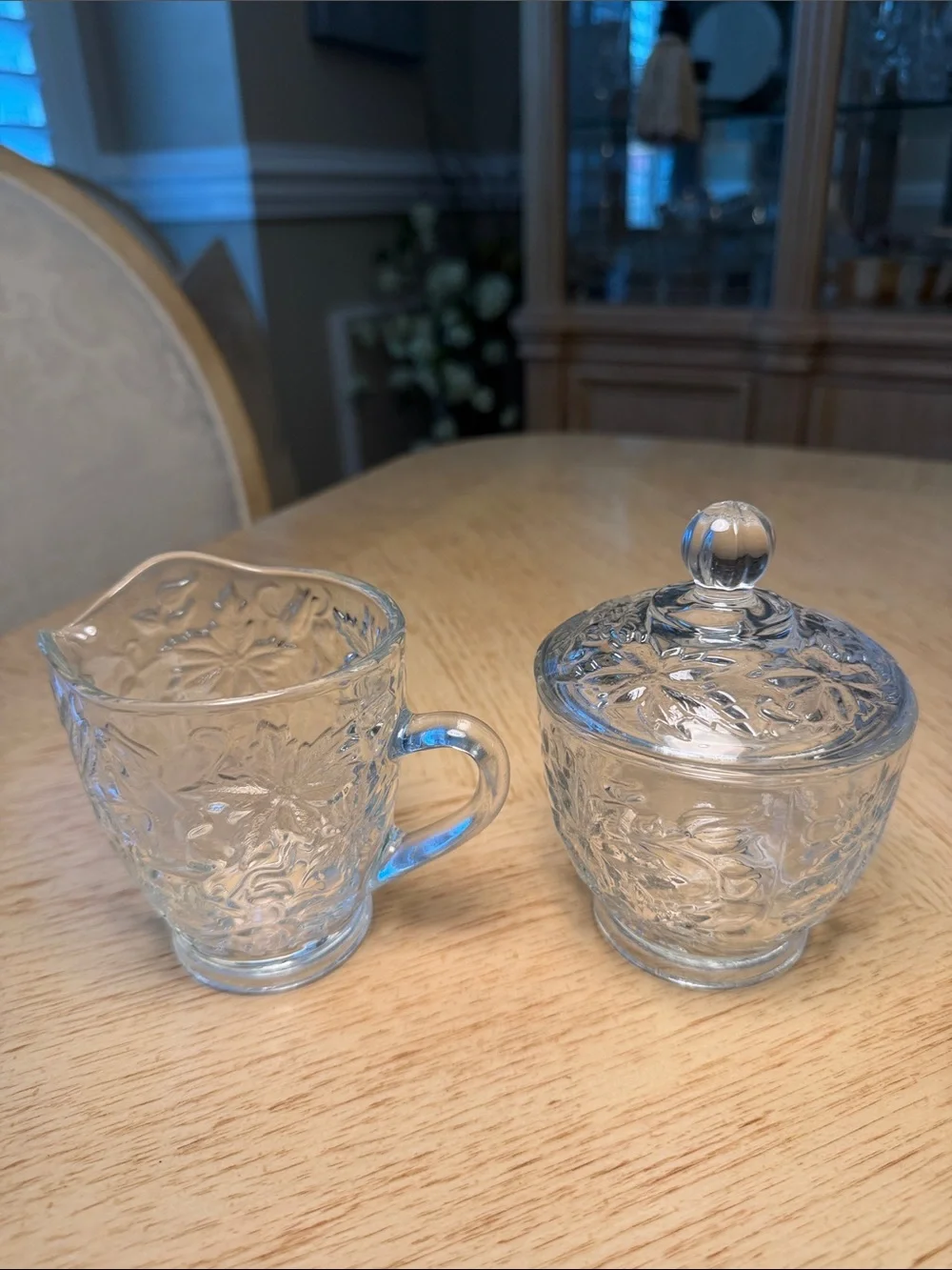 Princess House Fantasia Crystal Glass Creamer & Lidded Sugar Bowl.